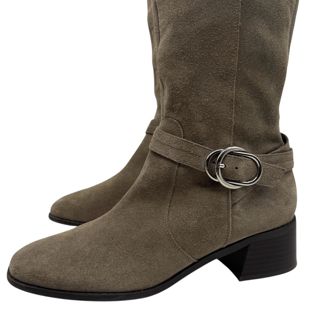 Marc Fisher Womens Boots Tall Suede Sz 10 Taupe Brown Leather Knee High Heeled - Picture 3 of 12